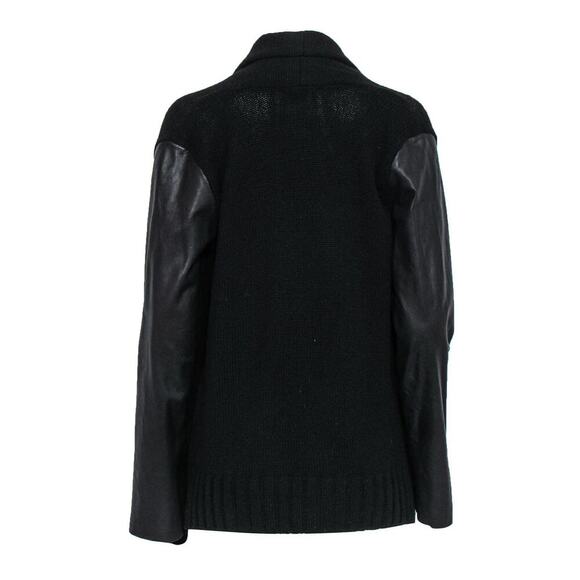 Matty M Black Knit Open Front Jacket with Faux Leather Sleeves - Picture 1 of 8